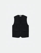 M23B-01BL01A SUPER120’S WOOL WASHER TROPICAL SAFARI VEST