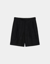 M25A13PT02B LINEN HERRINGBONE OFFICER TWO TUCK SHORTS