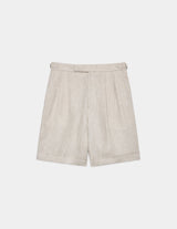 M25A13PT02B LINEN HERRINGBONE OFFICER TWO TUCK SHORTS
