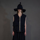 WM02-BE252023 POLYESTER YARN DYED GABARDINE ZIP VEST