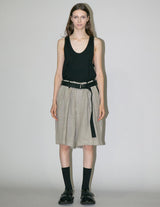 WM02-SP2610204 SEMI WET LINEN BELT SHORT PANTS