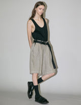 WM02-SP2610204 SEMI WET LINEN BELT SHORT PANTS