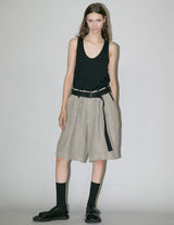 WM02-SP2610204 SEMI WET LINEN BELT SHORT PANTS
