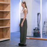 WM09-PT242092 STRETCH GABARRE THREE LINE WIDE PANTS