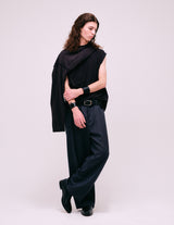 NMPT-041 WOOL CALM SKIN SHIFTED SEAM ONE TUCK TROUSERS: TELE CUT