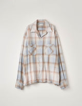 NMSH-027 COTTON FLANNEL PLAID OPEN COLLAR SHIRT: DISTRESSED
