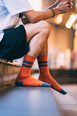 ND20X001AR SIGNATURE SOCKS - AUTUMN ORANGE × ROAD BLUE
