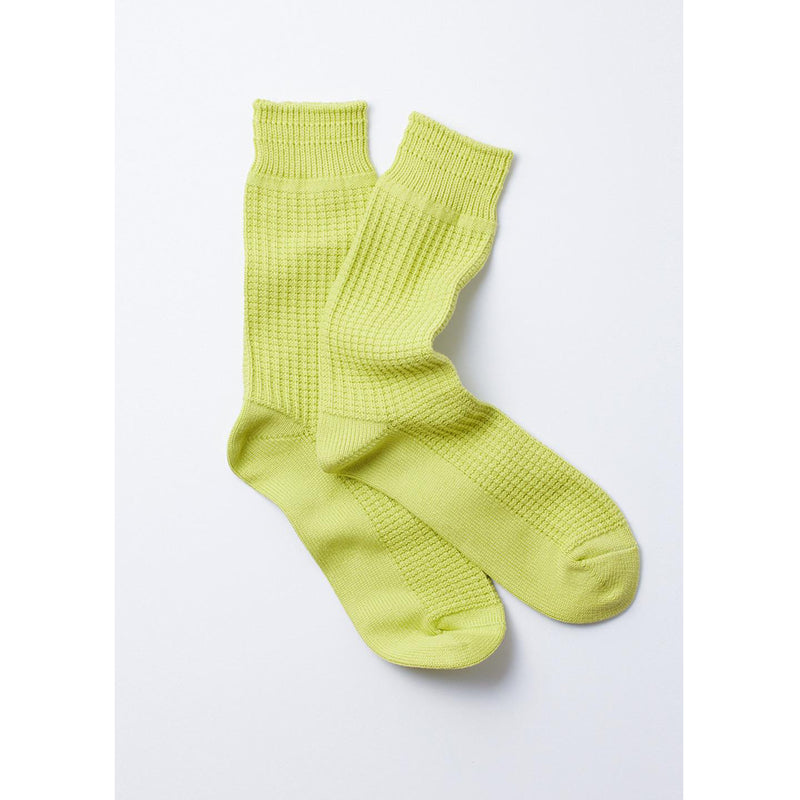 ROTOTO R1110 COTTON WAFFLE CREW SOCKS IN LIME