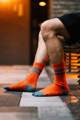 ND20X001AR SIGNATURE SOCKS - AUTUMN ORANGE × ROAD BLUE