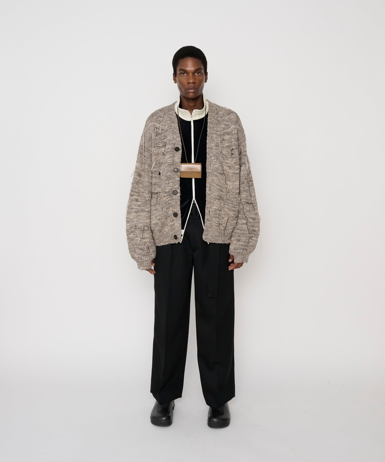 JOHN MASON SMITH 24WKN-#514 3G KNIT DAMAGE CARDIGAN