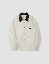 25WJK-#918SW 8W COTTON CORDUROY LEATHER COLLAR COVERALL WHITE