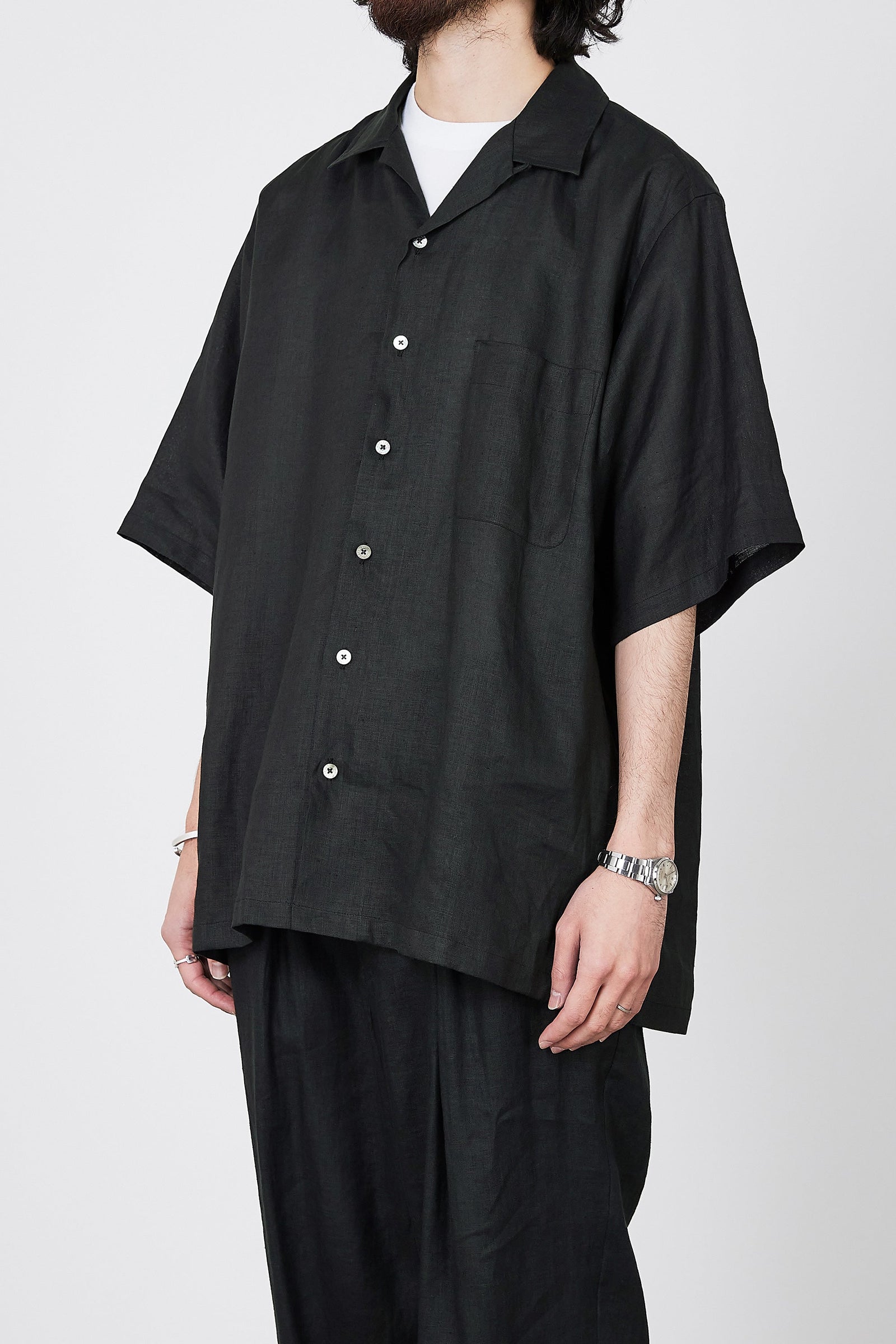 MARKAWARE A23B-07SH01B HEMP SHIRTING OPEN COLLAR S/S SHIRT