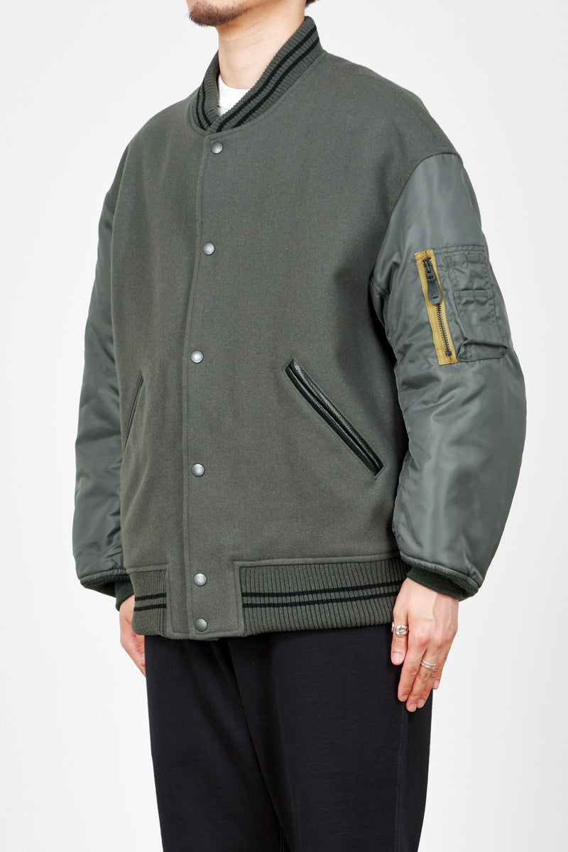 A23C-17BL01C ORGANIC WOOL MELTON VARSITY JACKET