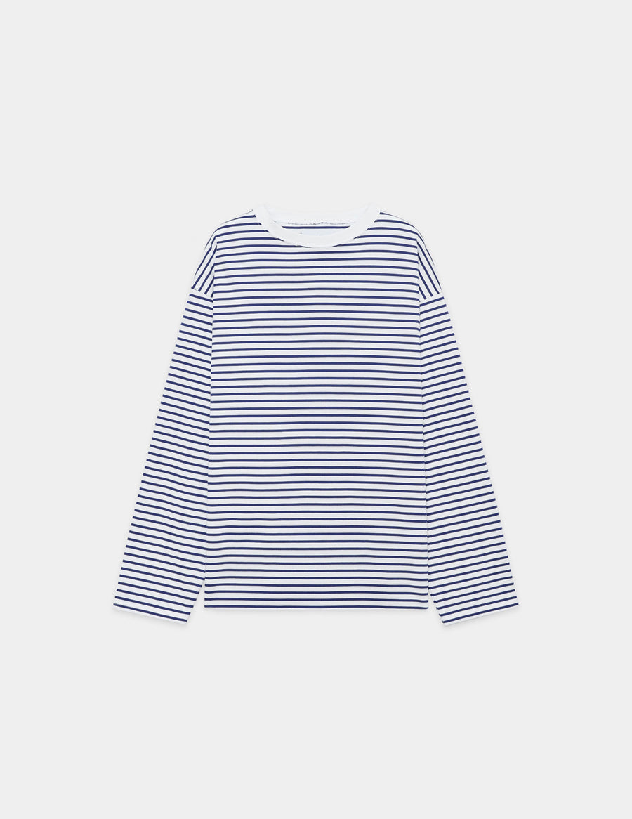 M23C-05CS02C ORGANIC COTTON KNIT BORDER CREW NECK TEE L/S
