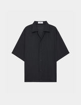 M26B08SH02B WOOL HIGH TWIST TROPICAL OPEN COLLAR S/S SHIRT WITH HEM TAB