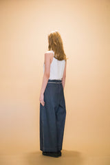 WM01-PT232012 OPEND ANTIQUE DENIM NO TUCK WIDE PANTS