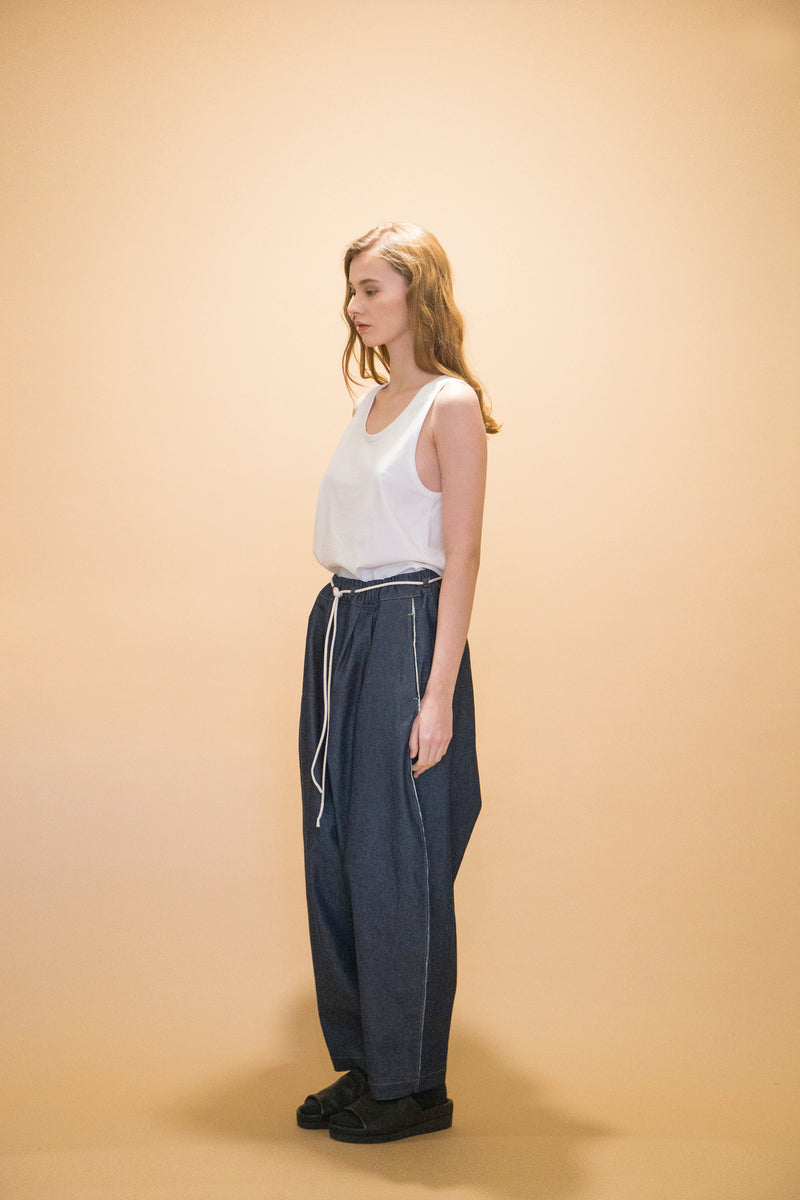 WM01-PT232013 OPEND ANTIQUE DENIM EASY WIDE PANTS