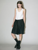 WM02-SP2610204 SEMI WET LINEN BELT SHORT PANTS