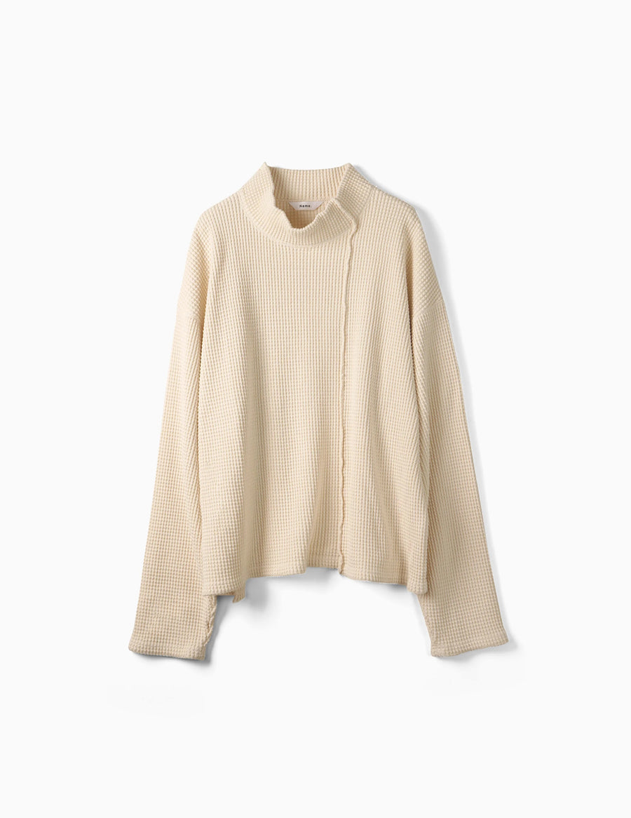 NMCU-006 WAFFLE MOCK NECK LOOSE SLEEVE TEE