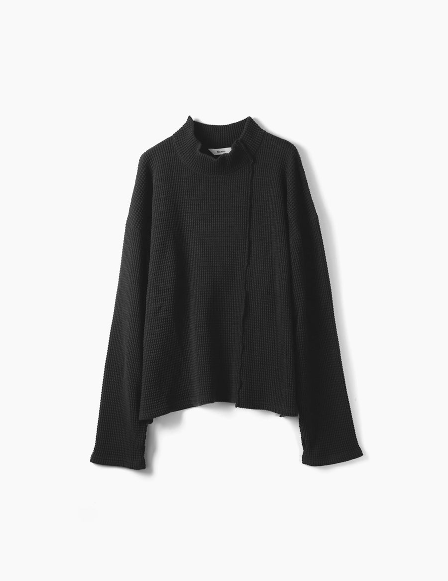 NMCU-006 WAFFLE MOCK NECK LOOSE SLEEVE TEE