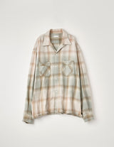 NMSH-027 COTTON FLANNEL PLAID OPEN COLLAR SHIRT: DISTRESSED