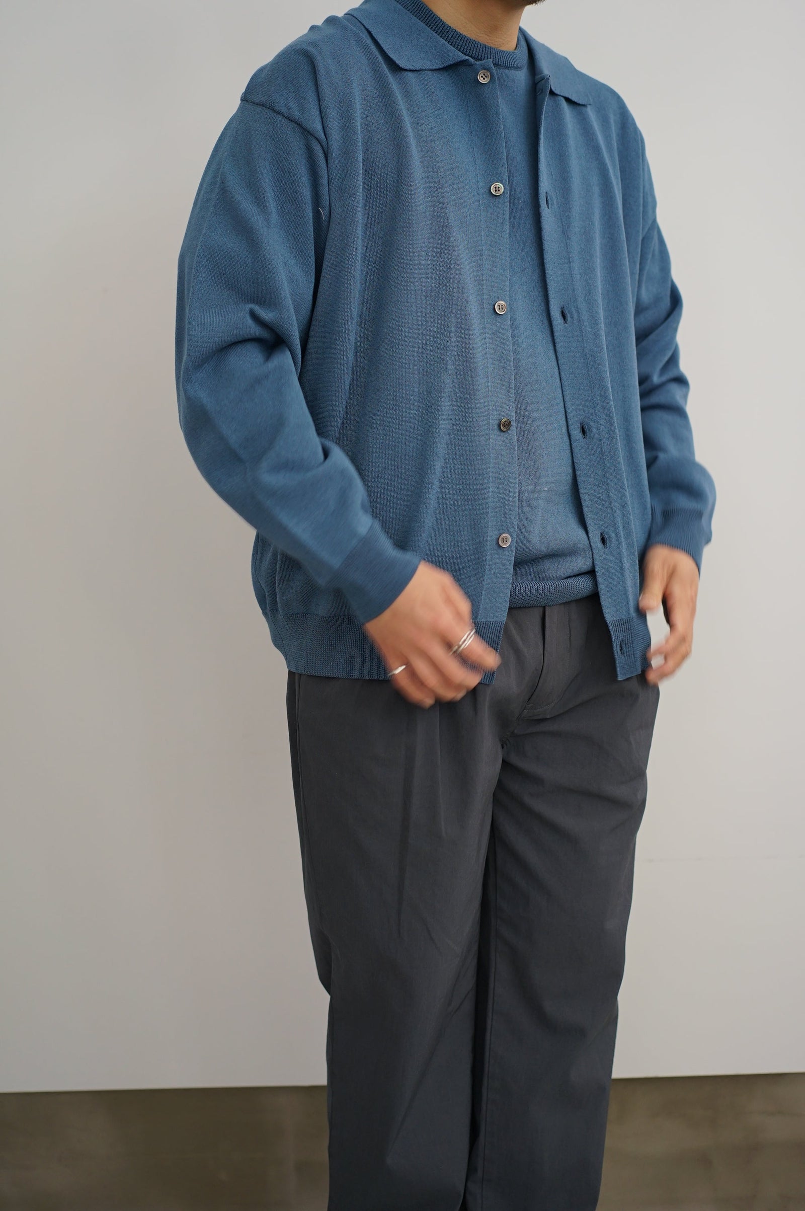 STILL BY HAND KN01241 MELANGE KNIT POLO CARDIGAN – hideandseekStore