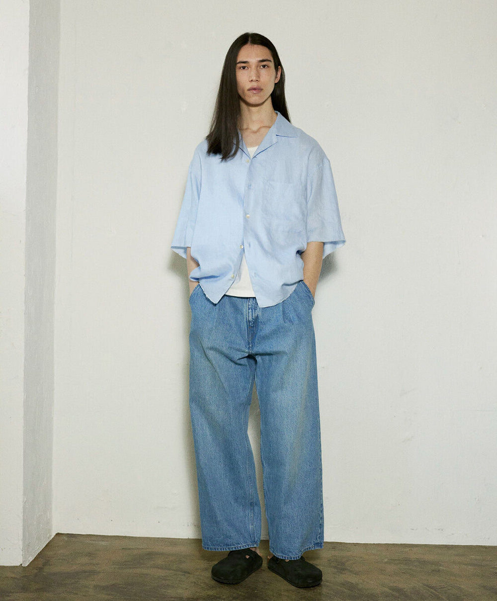 SUPERNOVA. SN-478 S/S CUT OFF OPEN COLLAR SHIRT - LINEN