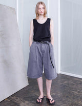 VOSP-P032 BLACK DENIM WIDE SHORT PANTS