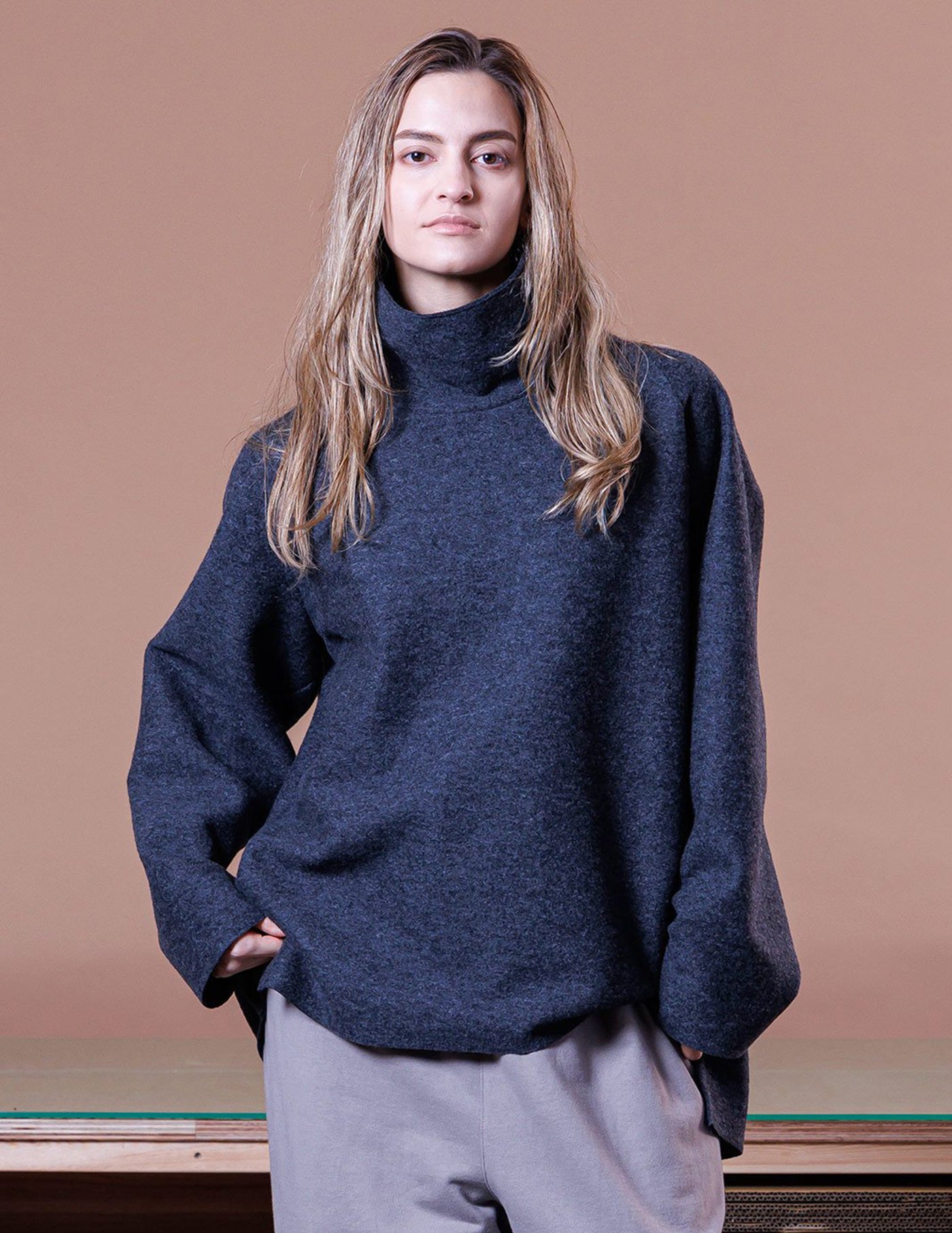VOAAOV VOWRH COMPRESSED WOOL HI-NECK PULLOVER – hideandseekStore