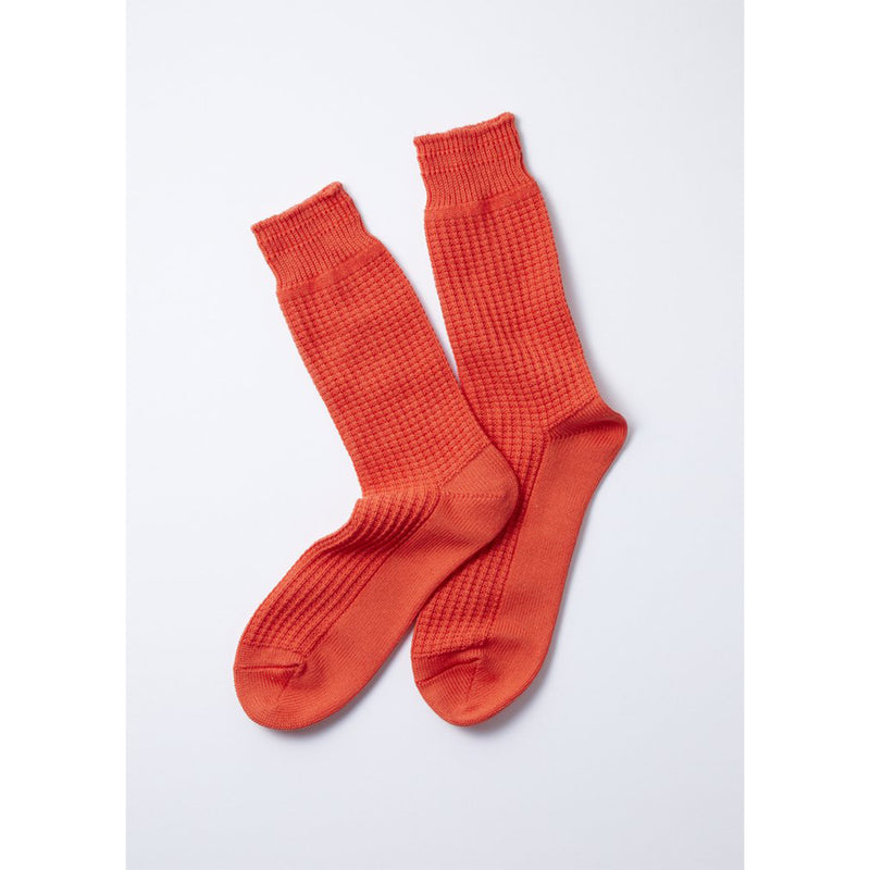 ROTOTO R1110 COTTON WAFFLE CREW SOCKS IN POPPY RED