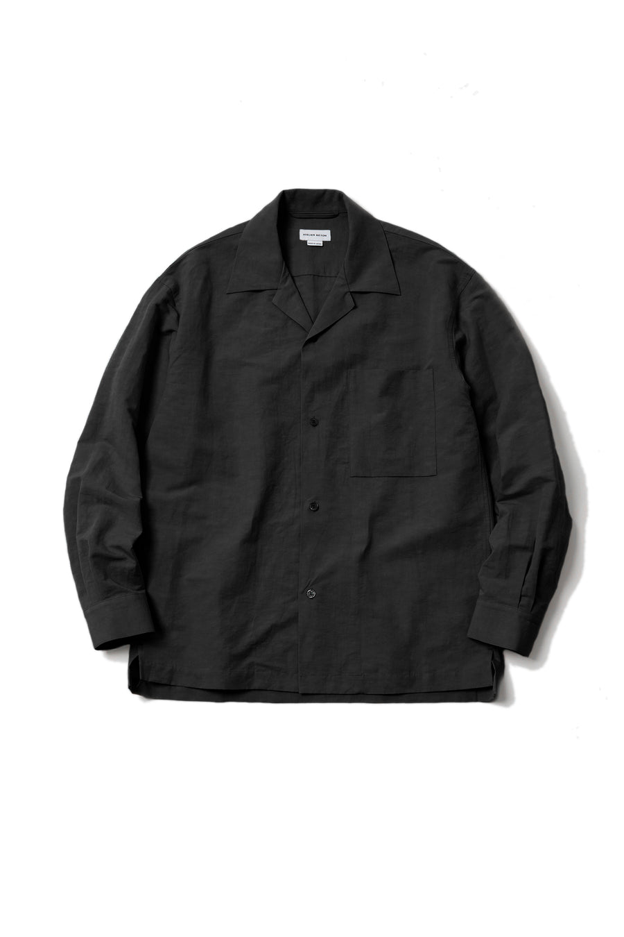 221-17H HIGH COUNT WEATHER OPEN COLLAR SHIRT IN BLACK