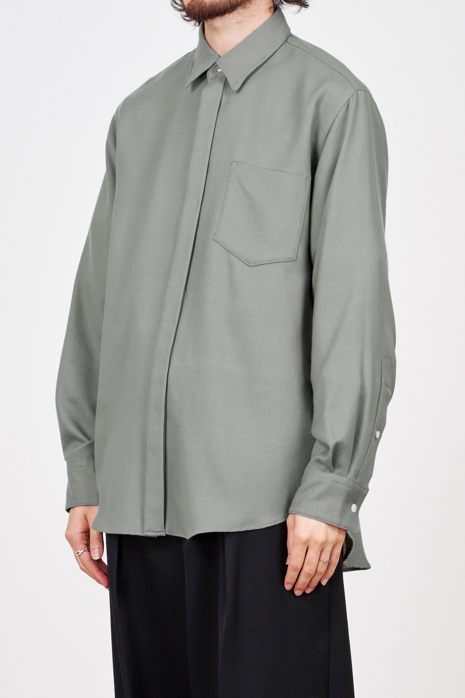 MARKAWARE A22C-13SH02C 2/72 ORGANIC WOOL VIYELLA FLY FRONT SHIRT 