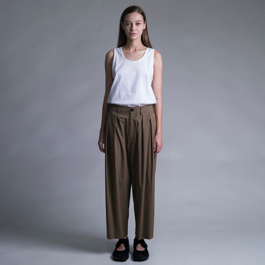 WM09-PT231094 GABERDINE TUCK WIDE ANKLE PANTS