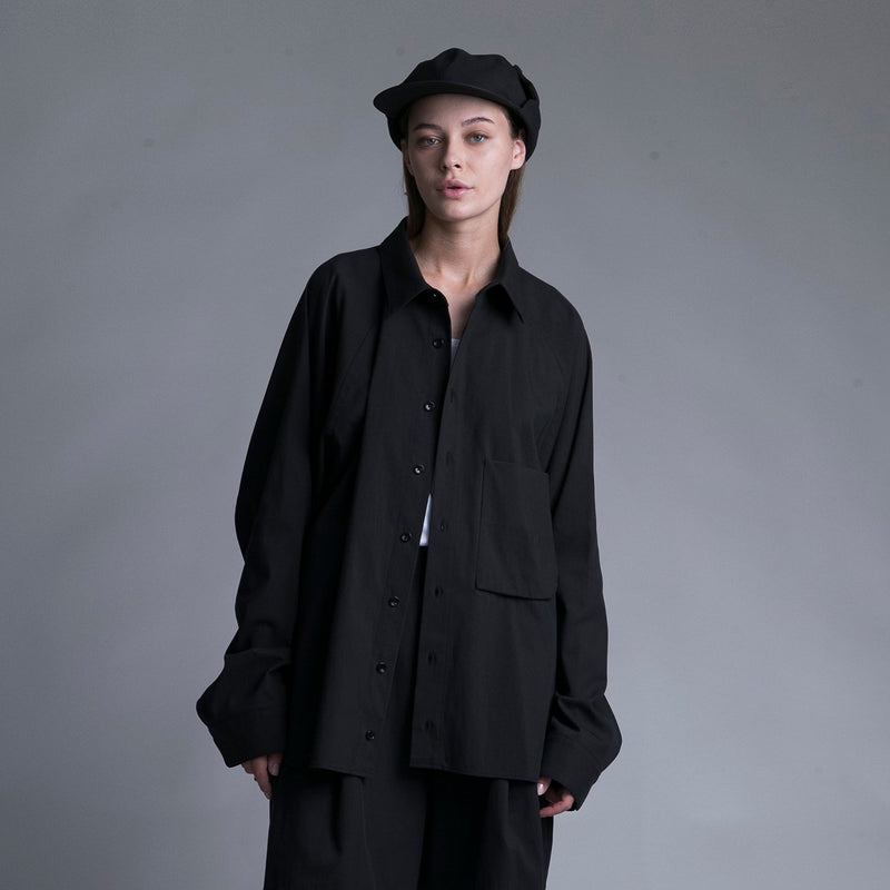 WM09-SH231091 GABERDINE OVERSIZE POCKET SHIRT
