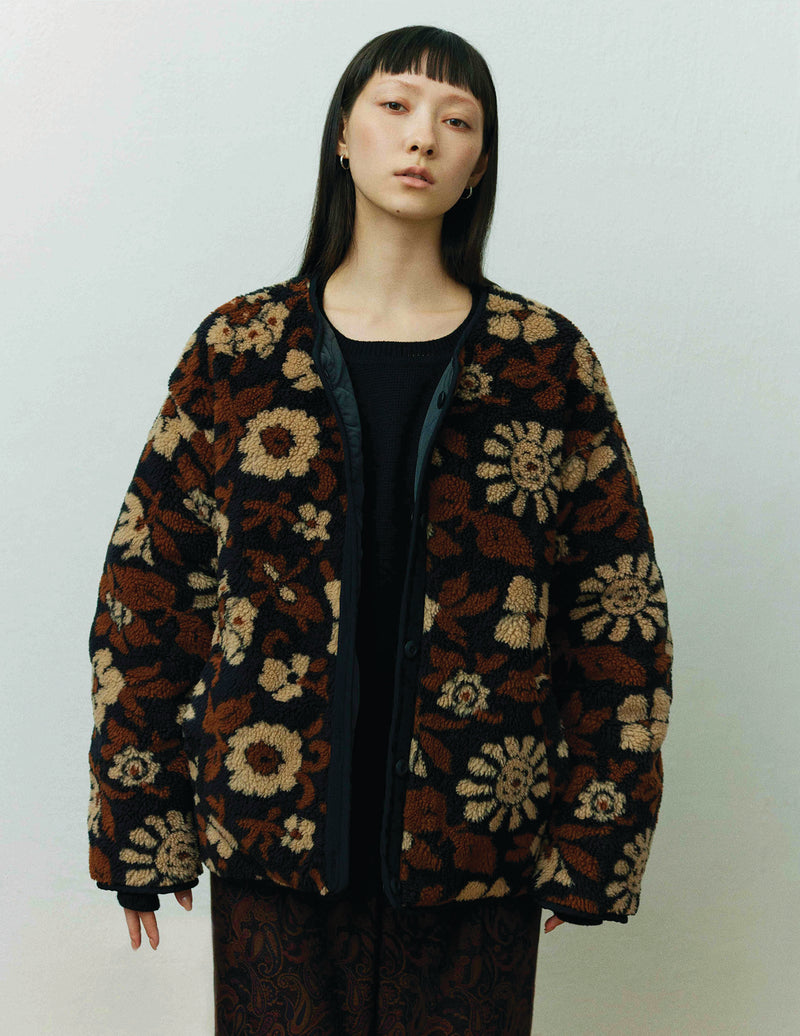SN-442A REVERSIBLE JACKET - QUILTING & FLOWER CAMO JACQUARD BOA