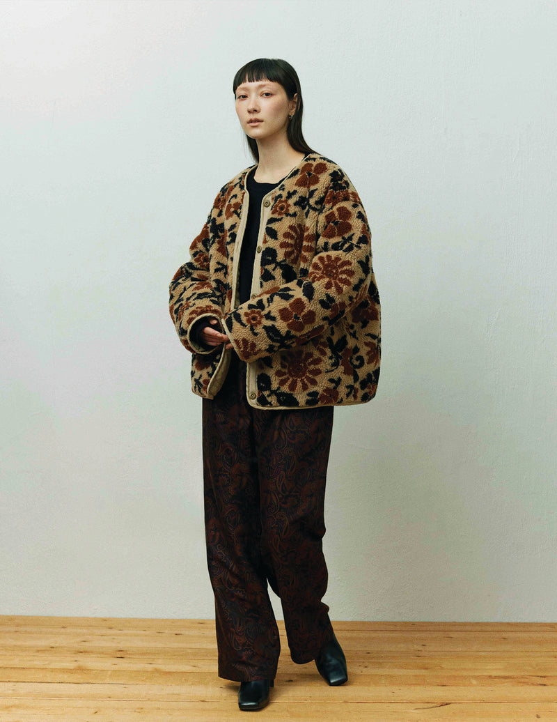 SN-442A REVERSIBLE JACKET - QUILTING & FLOWER CAMO JACQUARD BOA
