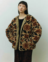 SN-442A REVERSIBLE JACKET - QUILTING & FLOWER CAMO JACQUARD BOA