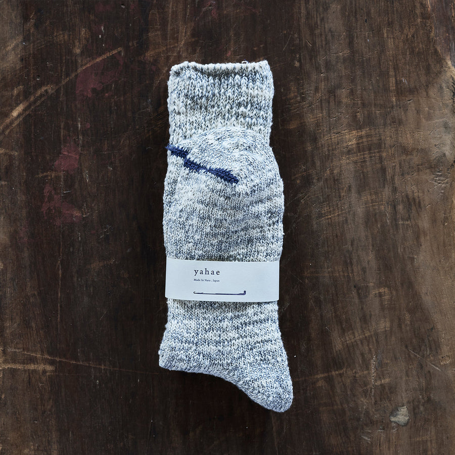 Yahae 7-5010 "GARABOU" ORGANIC COTTON SLIPPER SOCKS INDIGO